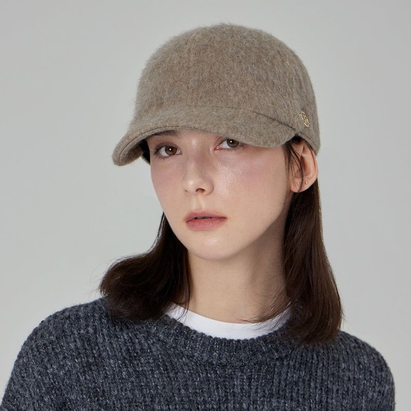 VA Curved Circle Logo Newsboy Cap / Light Mocha