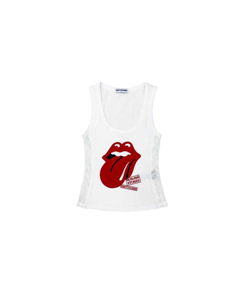 DirtyCoins（ダーティーコインズ）の「DC x The Rolling Stones Tongue Lace Woman Tanktop White（Tops）」
