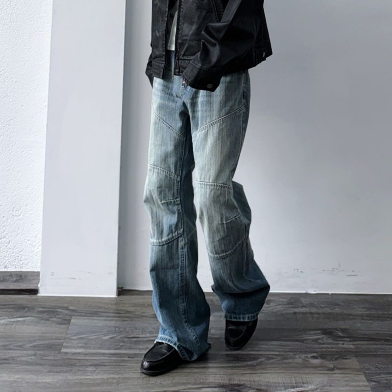 Panelled Straight-Leg Denim Pants