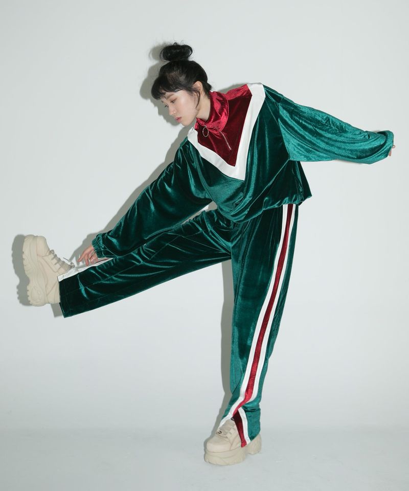 velvet lining track pants - GREEN