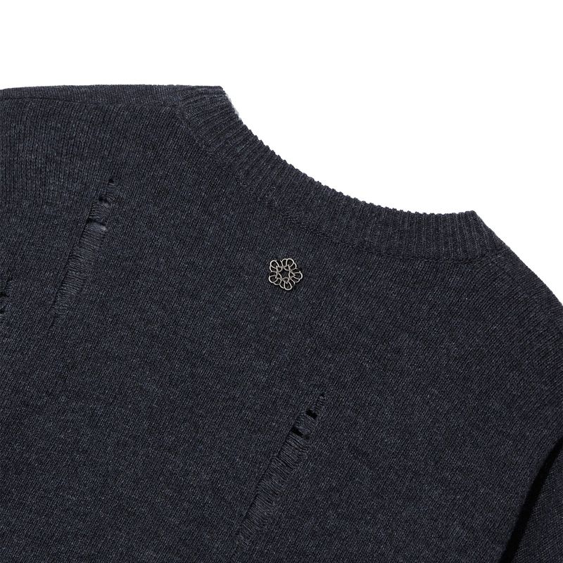 [ULKIN] Damaged Round Knit_Charcoal