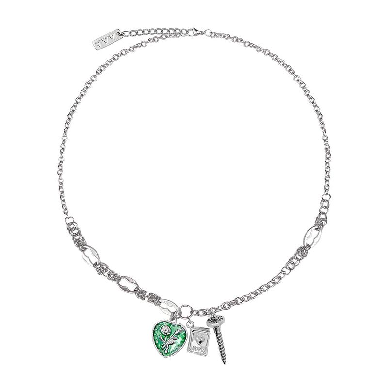 Rose Heart nail Surgical Chain Necklace