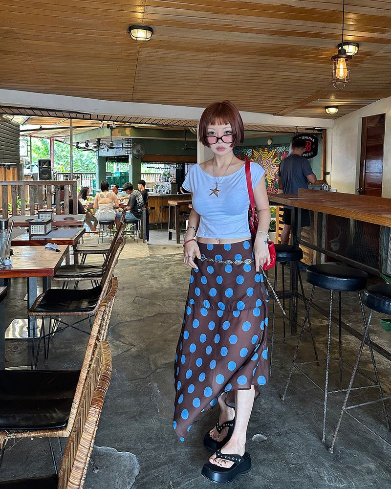 Dot Polka Dot Unbalanced Midi Skirt