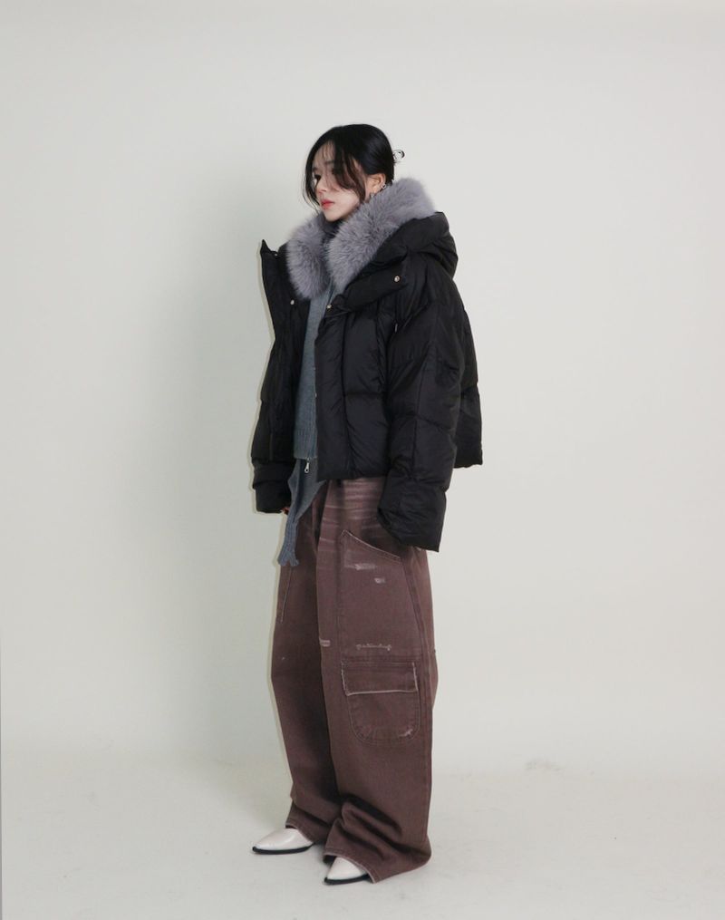 Out String Winter High-Neck Duck-Down Padded Jacket (Light Padded)