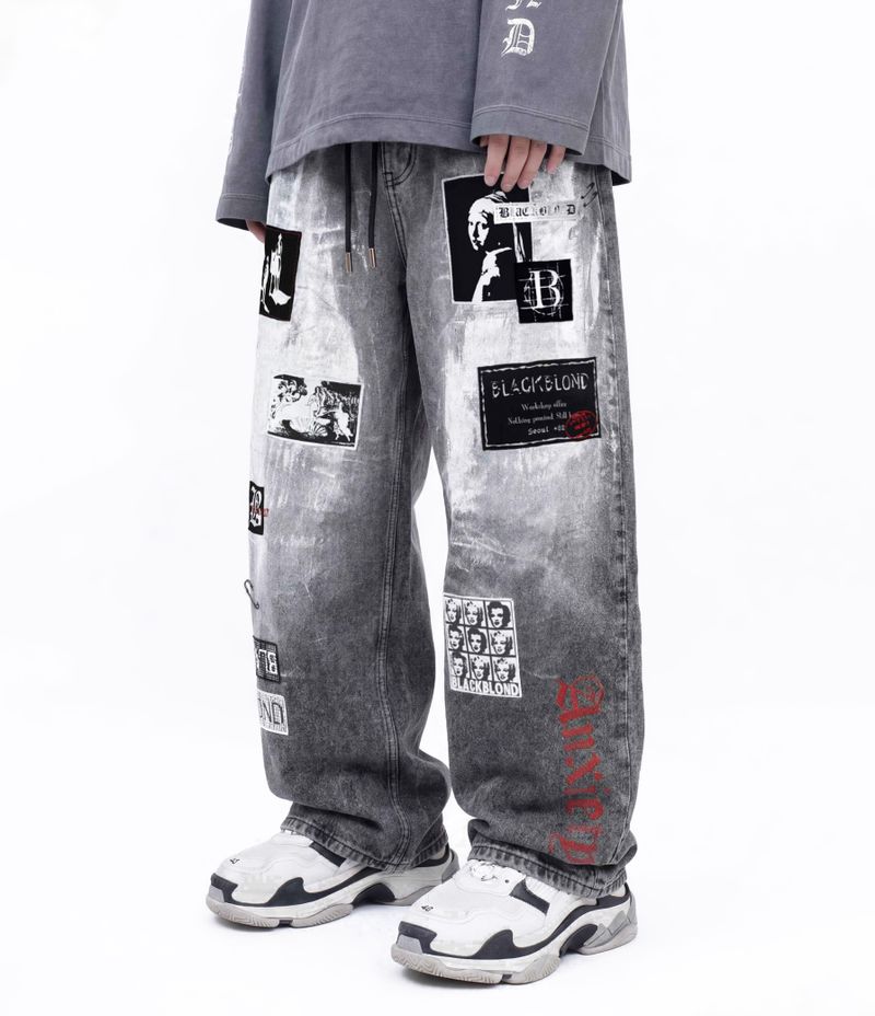 BBD Anxiety Multi Patch Denim Pants (Vintage Black)