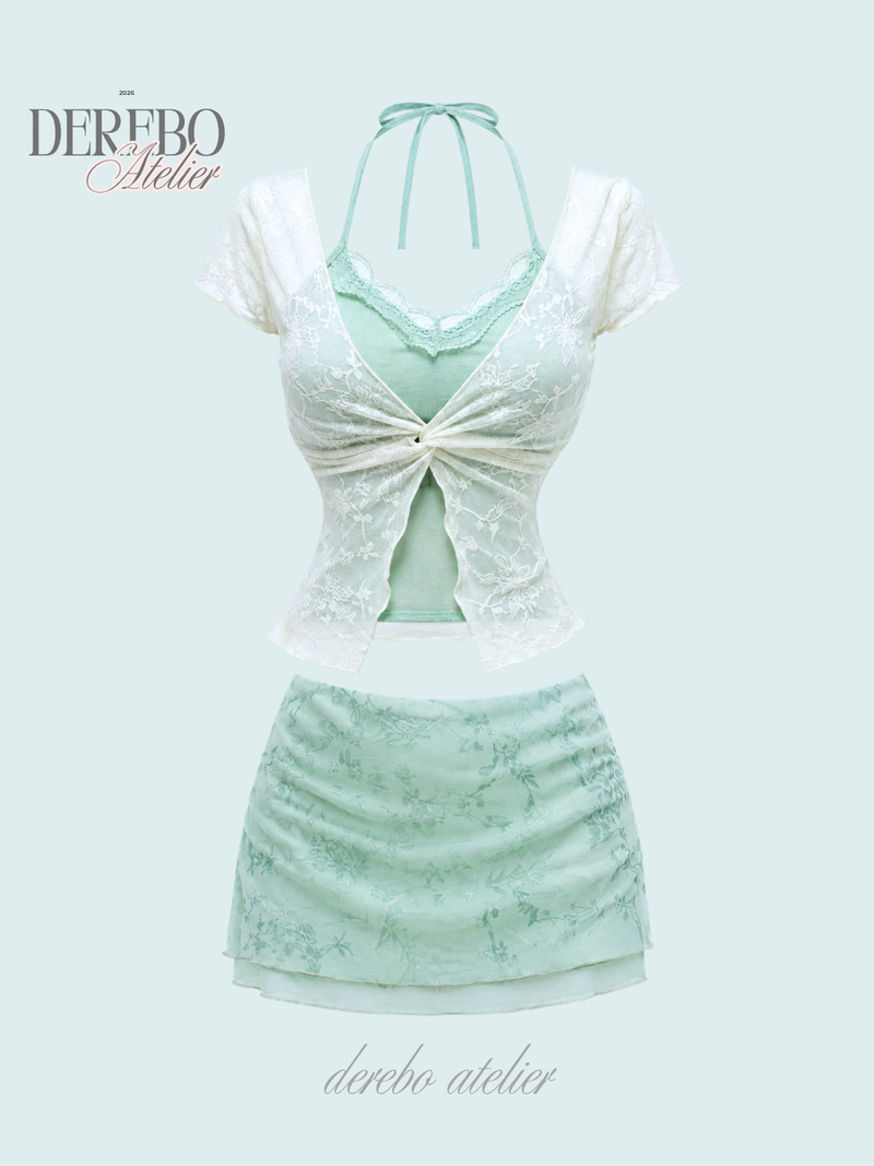 Rare mint layered lace short-sleeve top