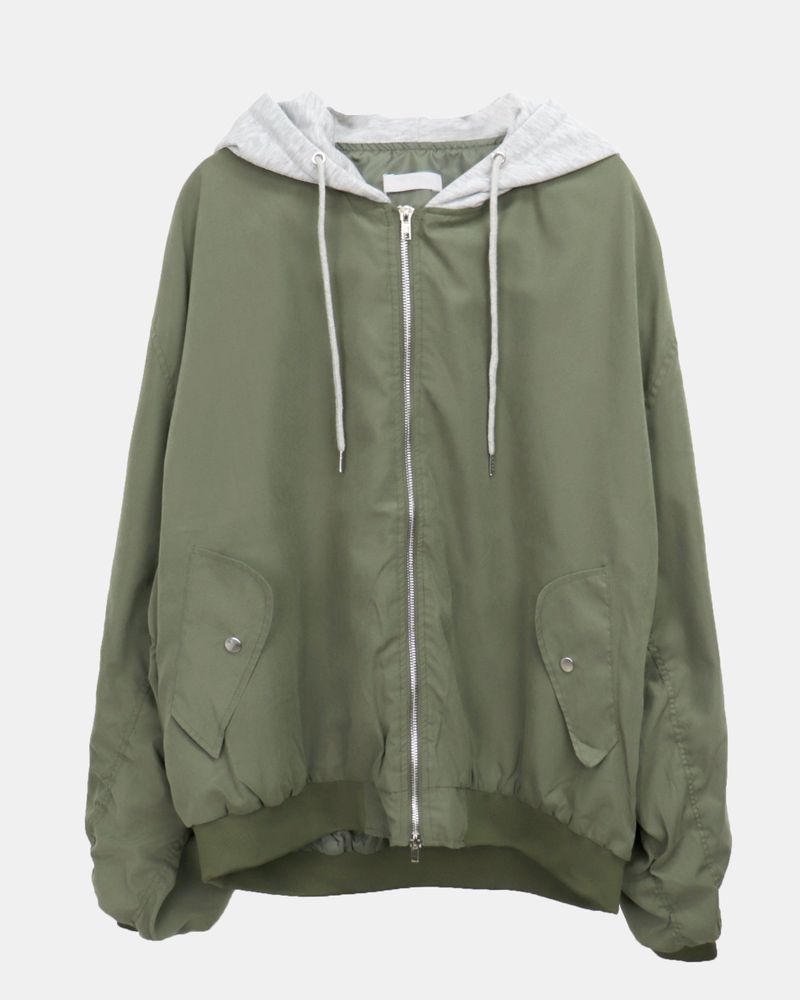 Debin Oversized Shirring Hooded Bomber Jacket
