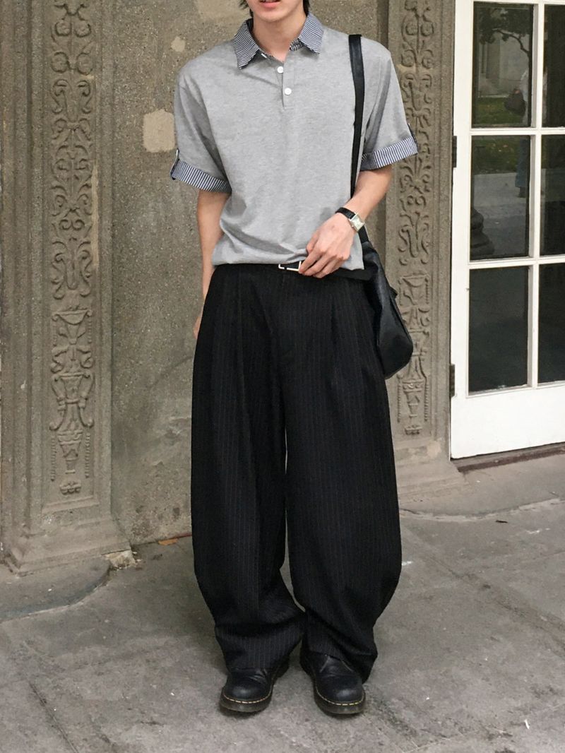 Pintuck Pinstripe Wide Balloon Fit Slacks