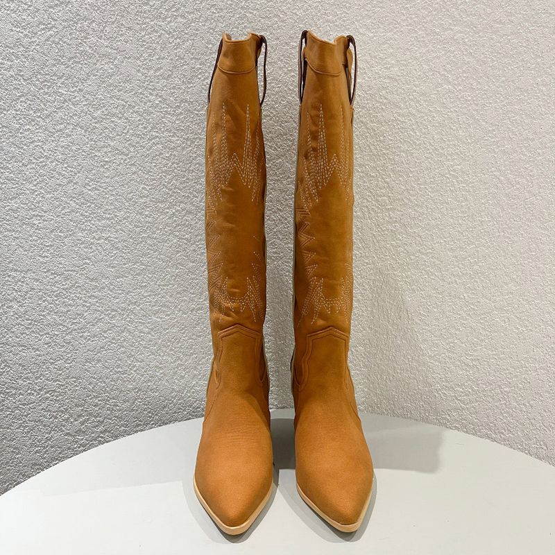 Suede western stitch long boots (2 Color)