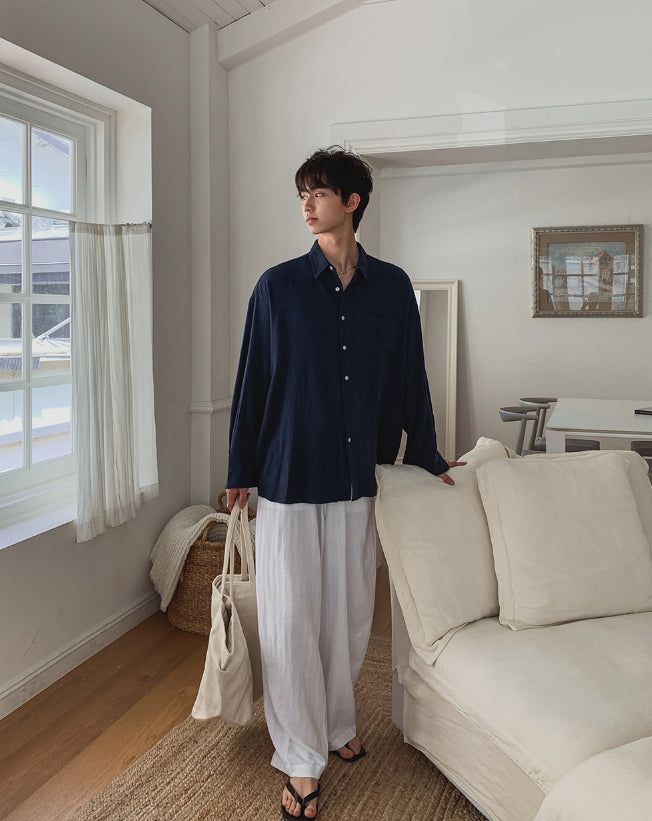 Soda Linen Wide Herringbone Pants