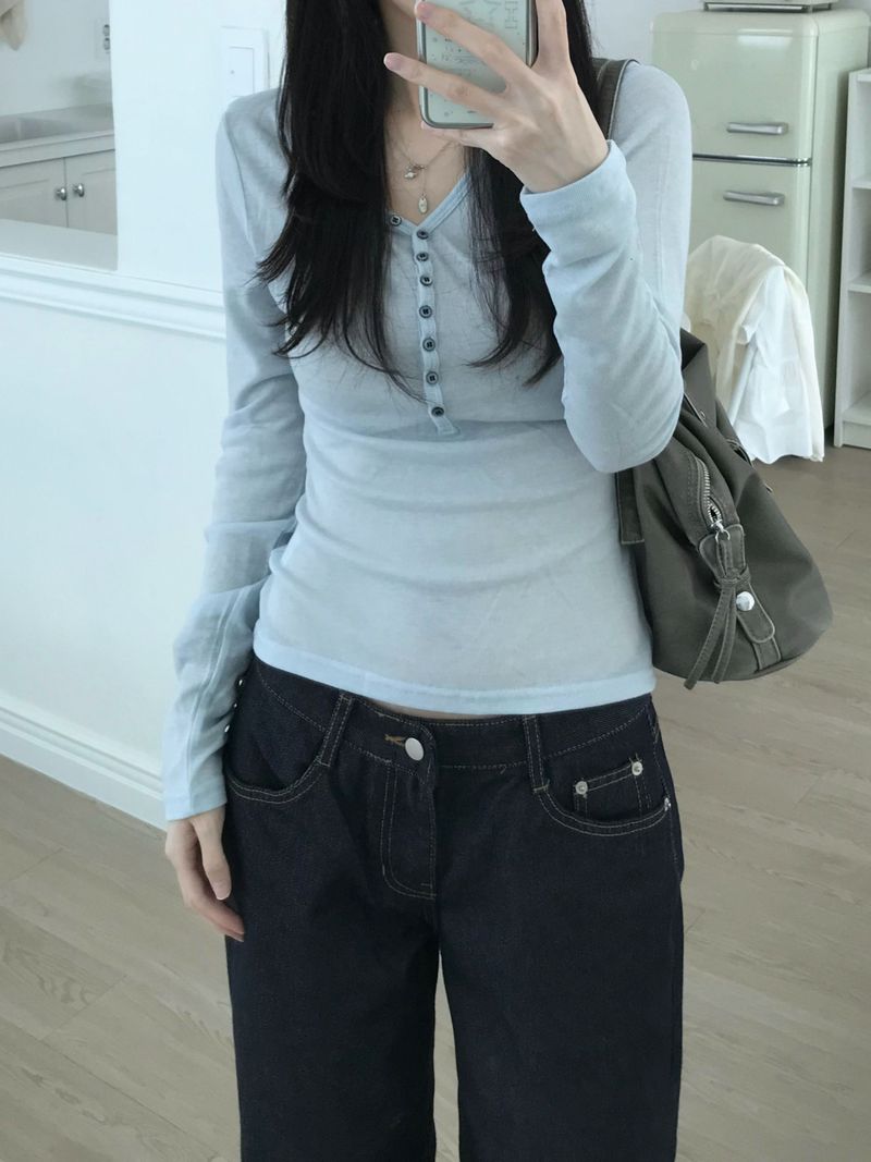 Cozen V-neck button T-shirt (4 colors)