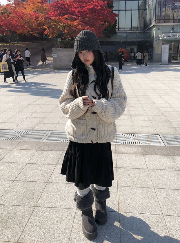 Rucker High Neck Duffle Button Knit Cardigan