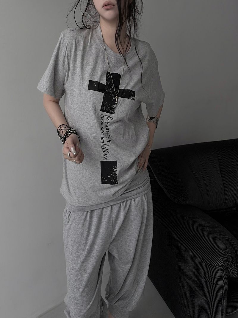 cross lettering crack T (3color)