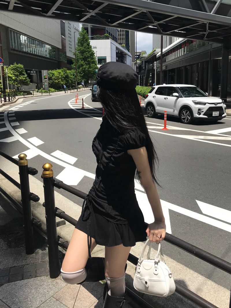 City Class Sheer Shirring HAlf Shirt& Skirt SET 