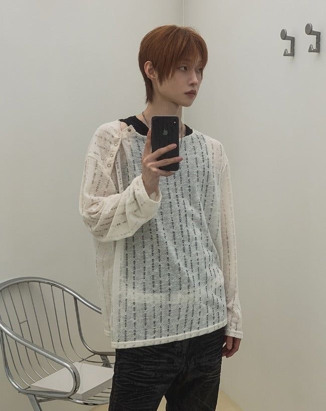 26SS★ [PLAN MADE/MADE] Slant Snap Damaged Knit