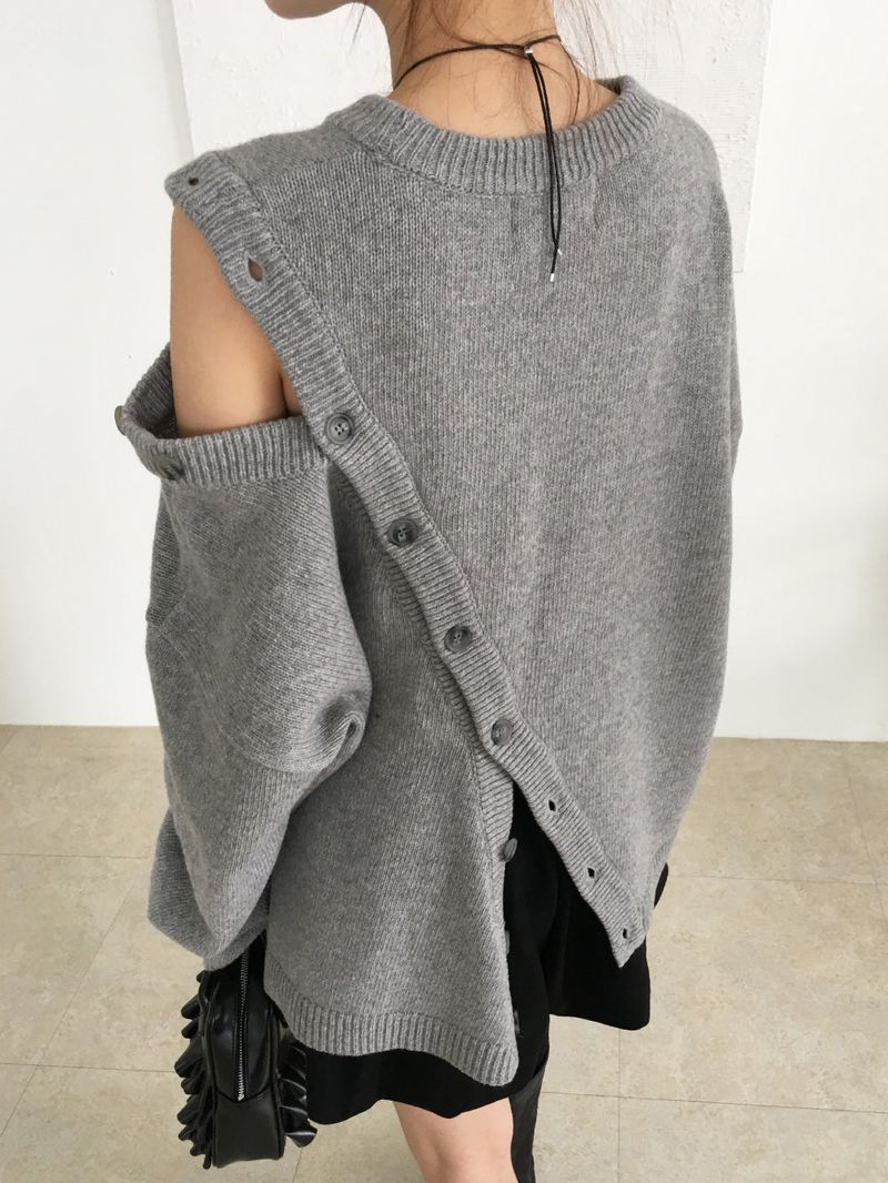 Cross button loose wool knit