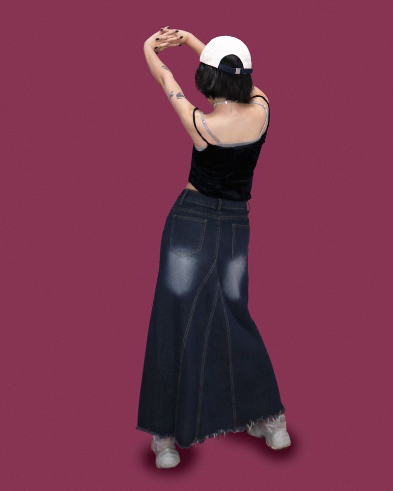 popping denim long skirt