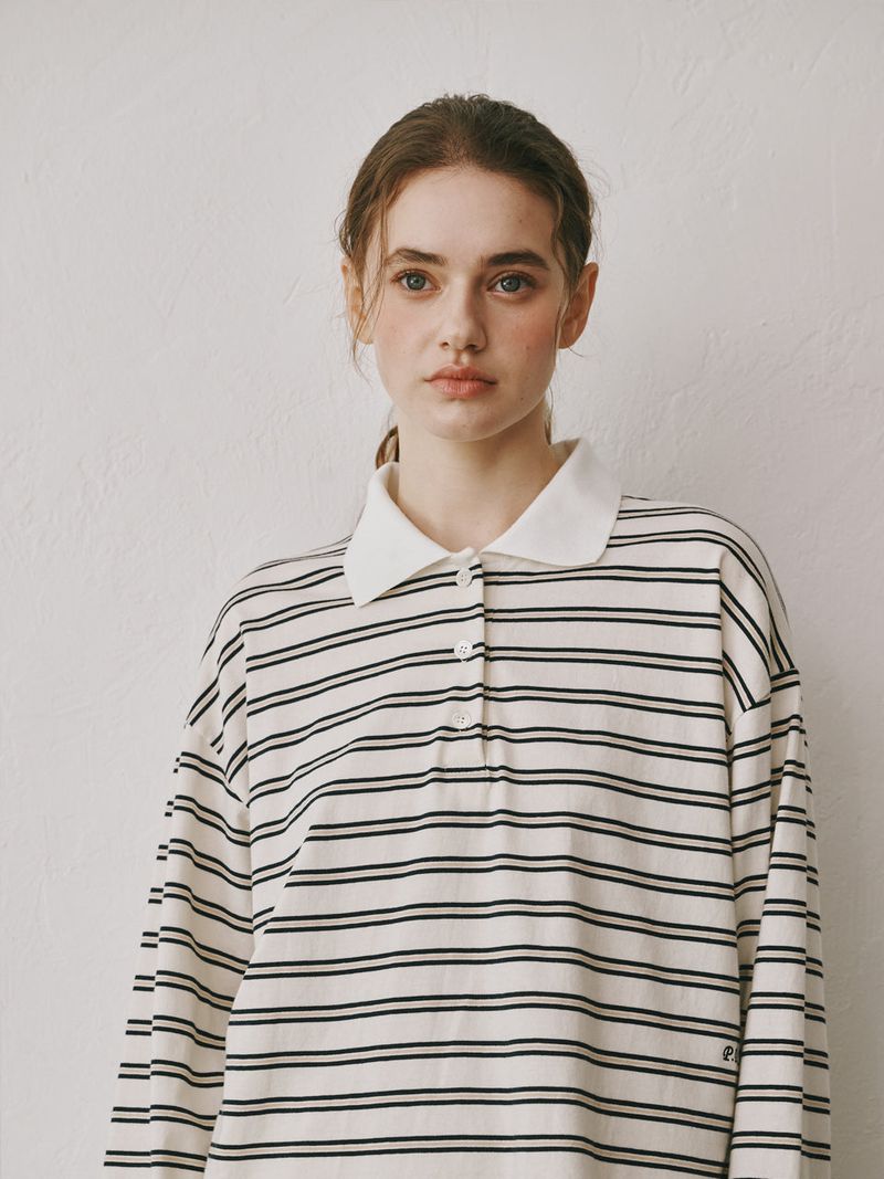 PLAT DU JOUR(プラドゥジュール)の「Stripe PK T-shirts (Black)(Tops)」