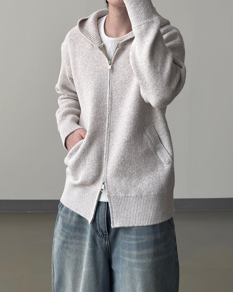 Merry wool knit hood zip-up