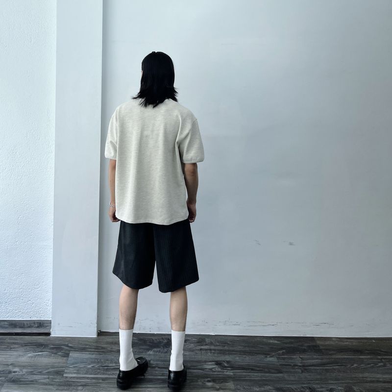 Button Shoulder Henley Waffle Tee