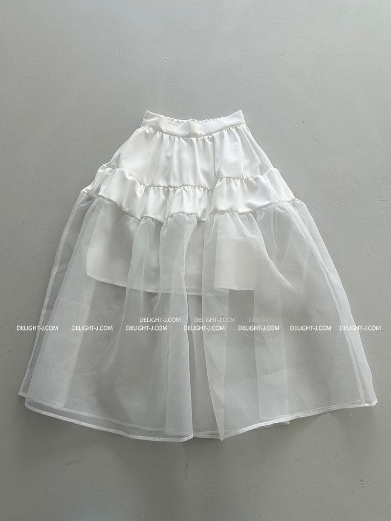 cancan frill see-through see-through long skirt