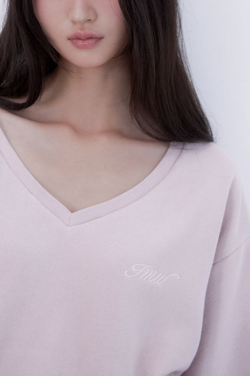 Lettering Deep V-Neck Sweatshirt (PINK)