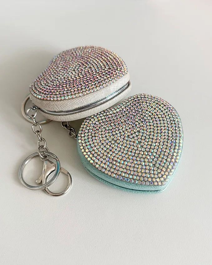 CRYSTAL HEART MIRROR KEYRING (MINT)