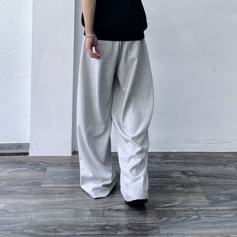 Mist Grey Asymmetric Pleat Trousers