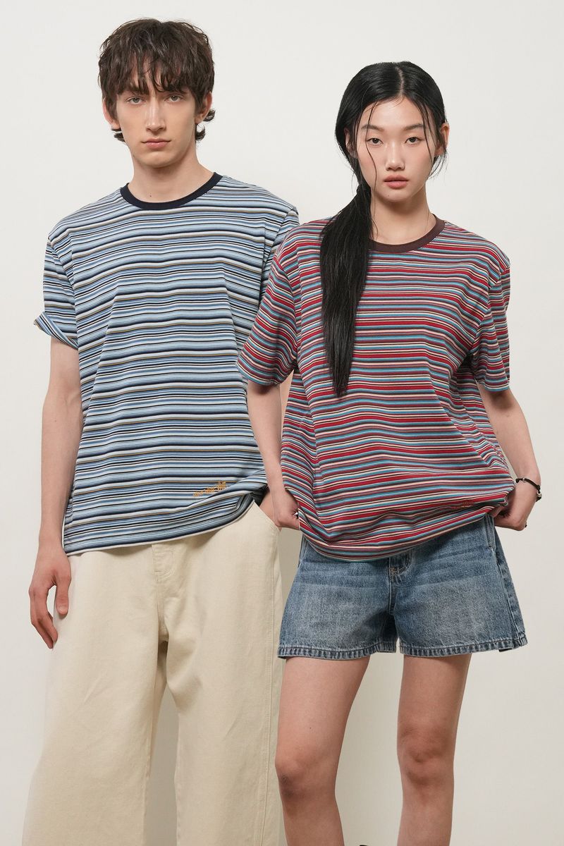マルチストライプハーフTシャツ