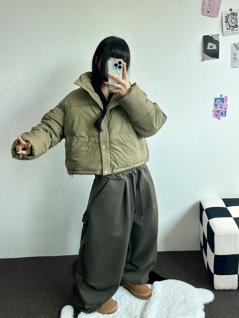 LEATHER MATT SHORT CROPPED PADDING🖤🤎💚3COLOR