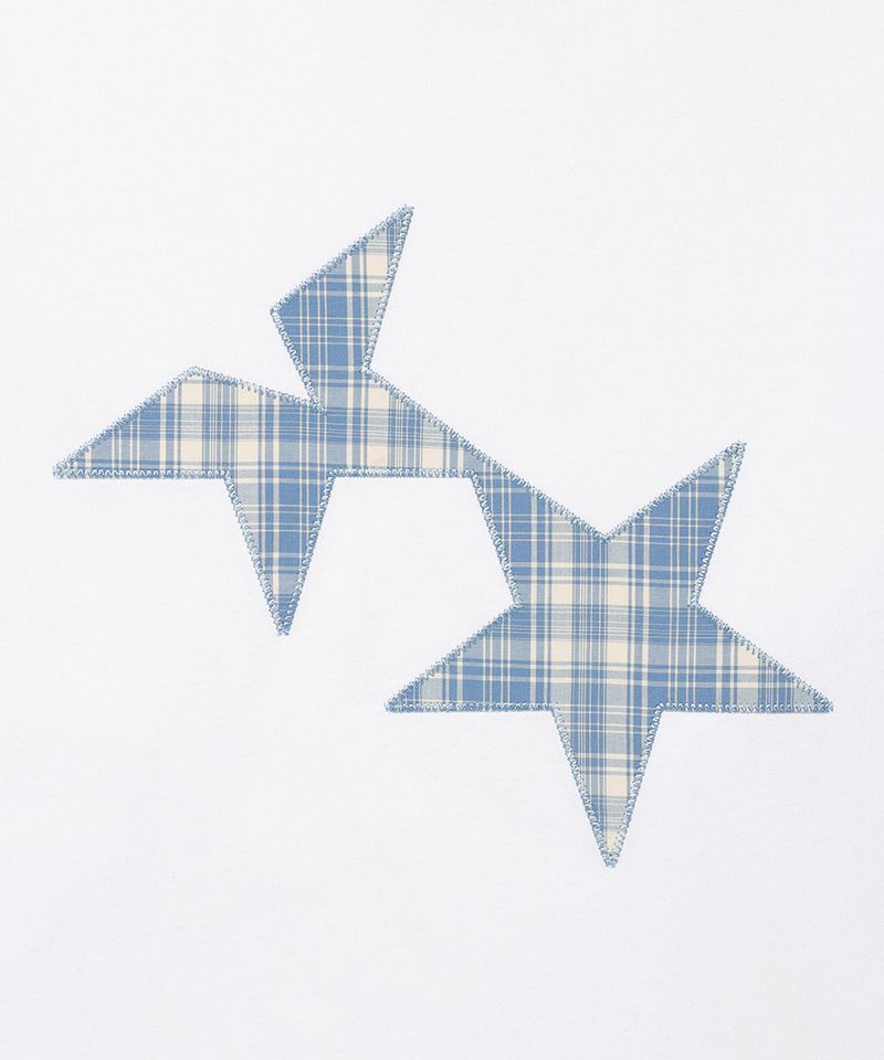 TWIN STAR CHECK APPLIQUE LS TEE WHITE(CV2GSUT555A)
