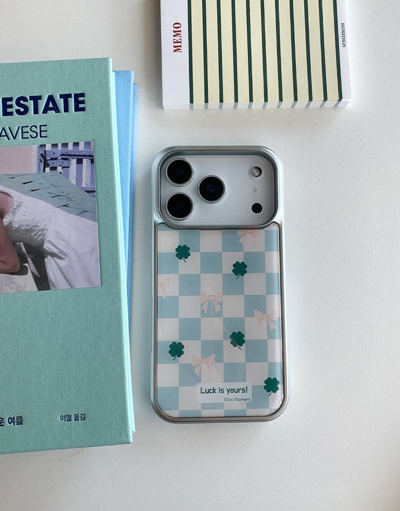 [MADE]四つ葉のクローバー シルバーエポキシバンパー iPhoneケース