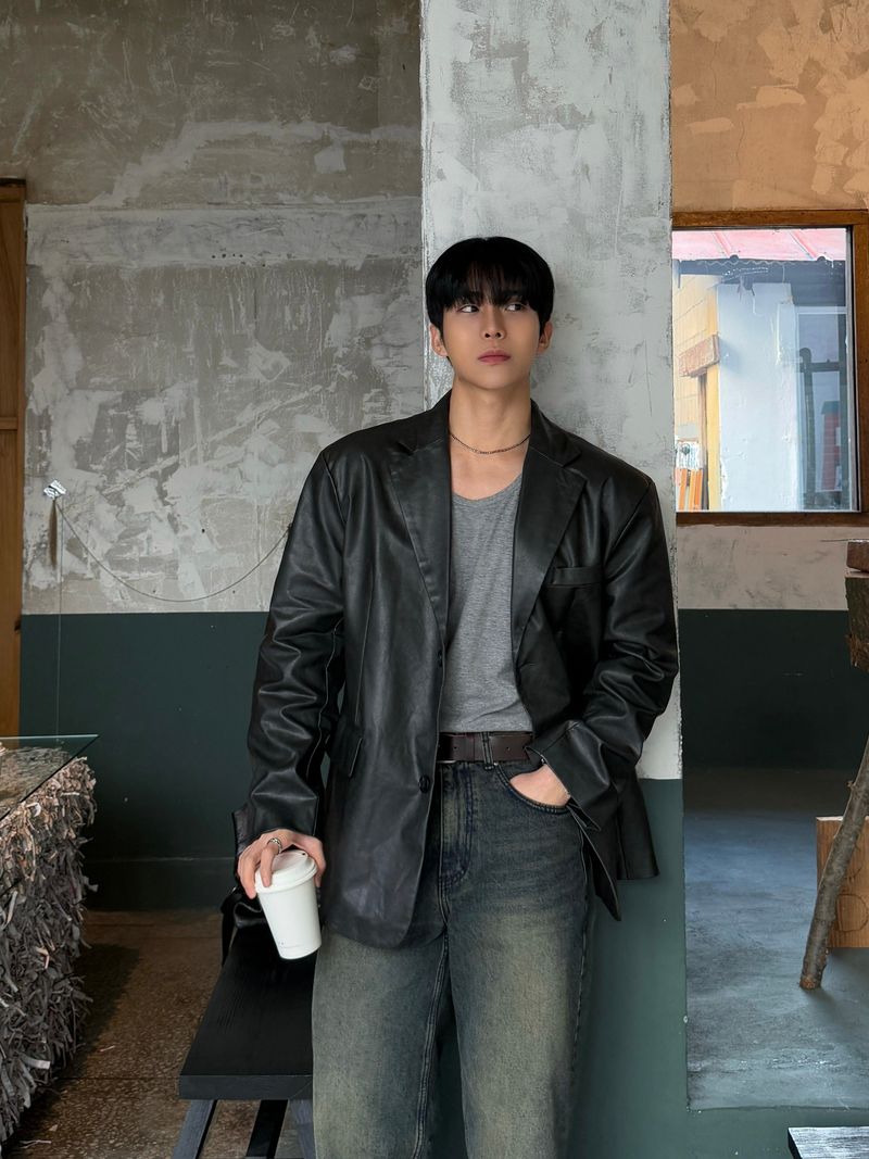 Equal two button leather blazer