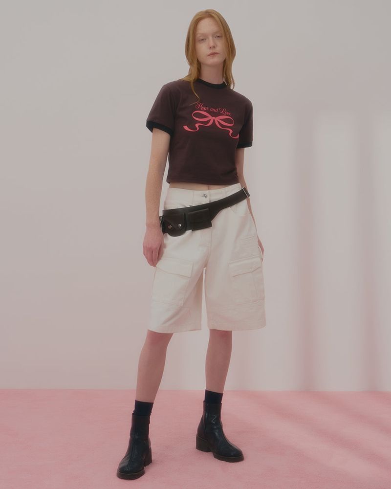 LOVE RIBBON RINGER TSHIRT-BROWN