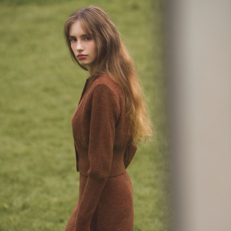 ALPACA SLIM CARDIGAN - BRICK BROWN