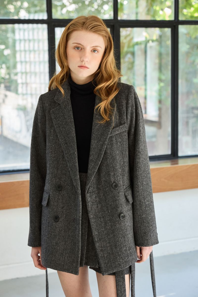 CLASSY HERRINGBONE WOOL JACKET / CHARCOAL