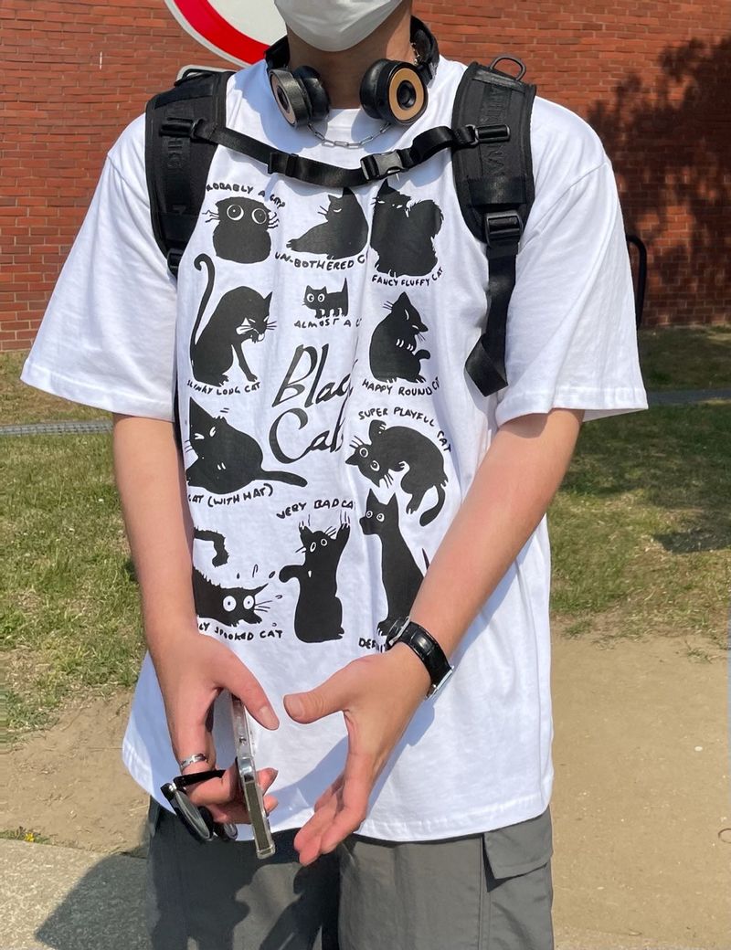  LAZY CAT HALF T-SHIRTS(2COLOR)