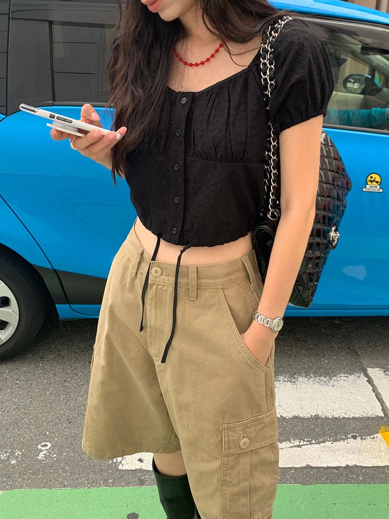 [MADE] CAROT FLOWER PUNCHING CROP BLOUSE