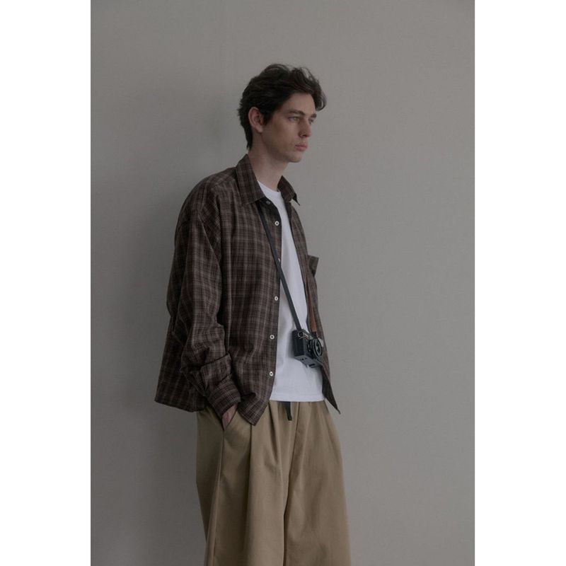 Vintage washing brown check shirts