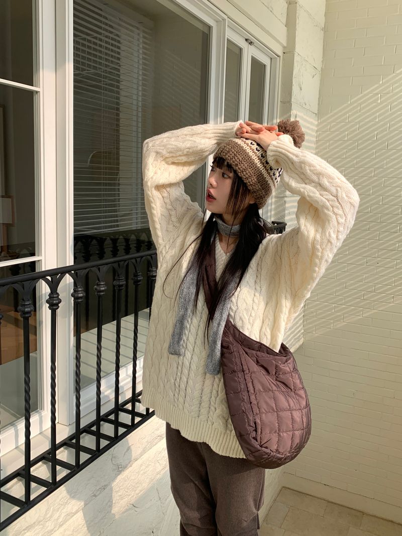 Kuning Vintage Nordic Drop Knit Beanie