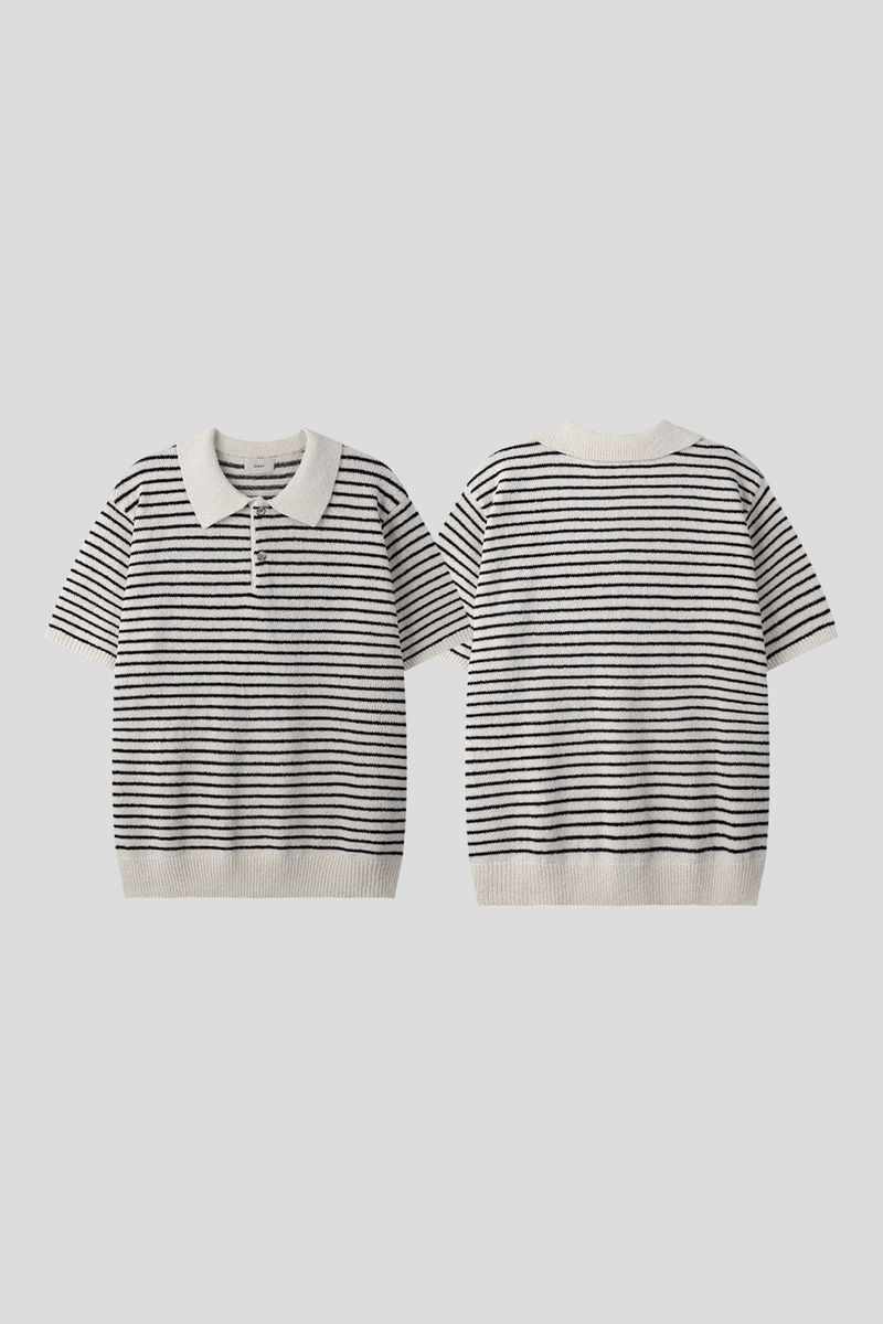 [Premium] Dail boucle stripe collar knit