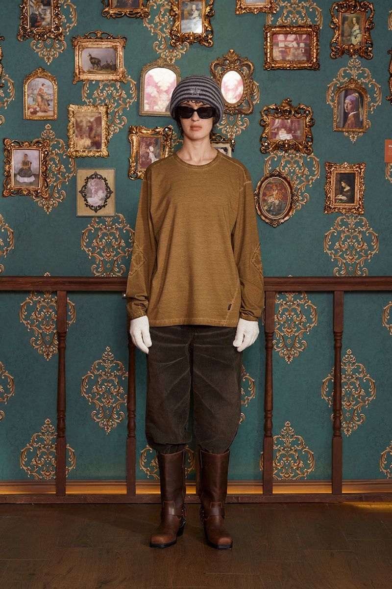 DYED ARGYLE LONG SLEEVE T SHIRT / OLIVE