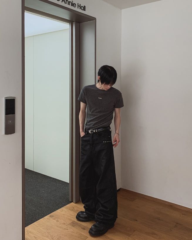 Cozy Stud Coating Wide Pants