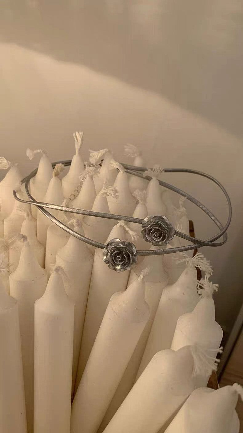 Silver ROSE choker necklace