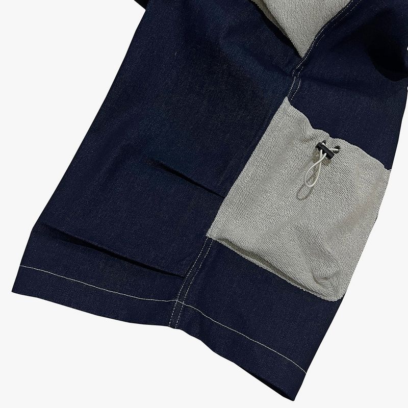 reverse terry pocket denim capri shorts_blue