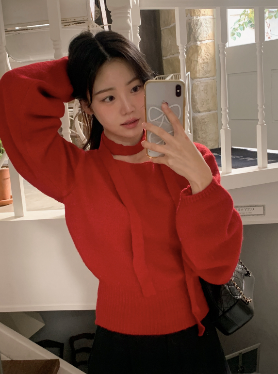PV One Shoulder Knit + Tie Set (6color)