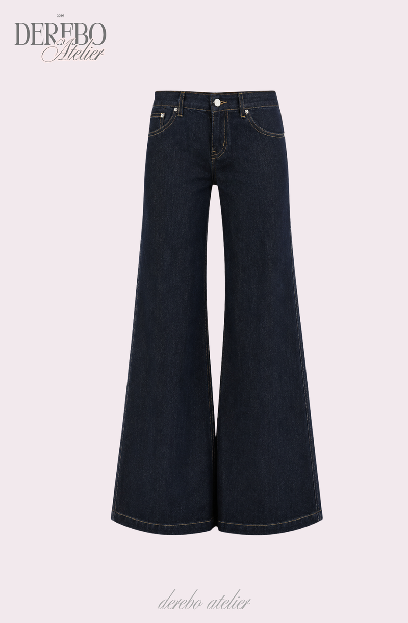 Dark deep long denim flare jeans