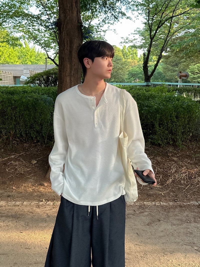 Waffle Over Henley neck Long sleeve