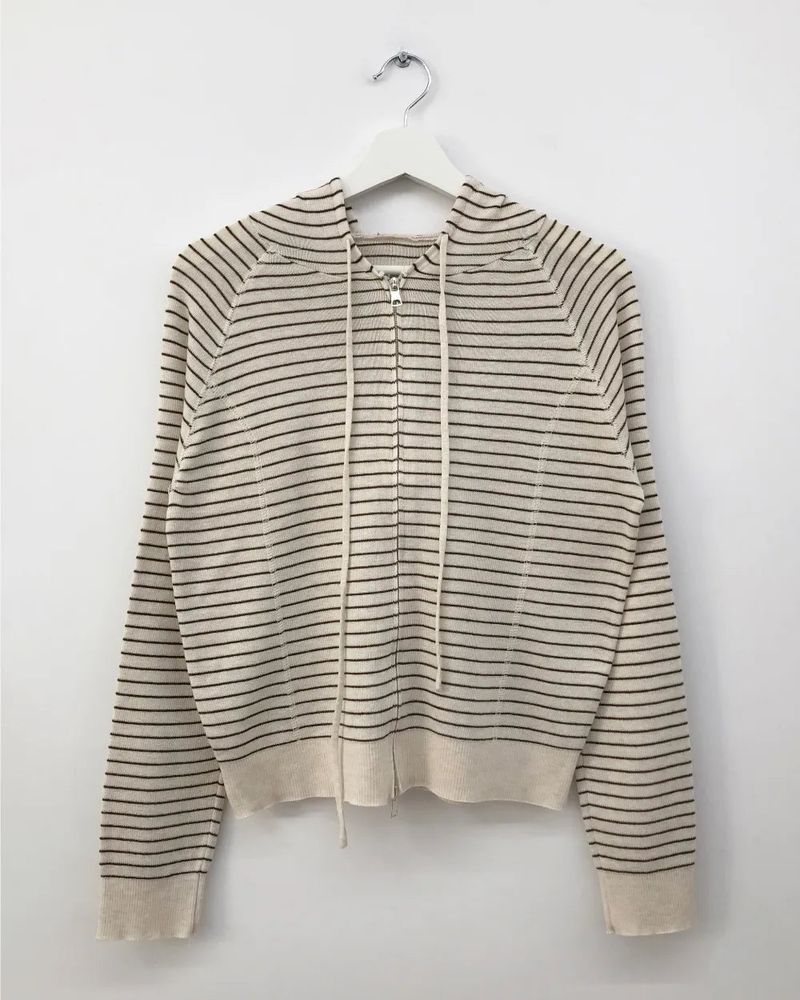 Bobby Striped Knit Zip-Up Hoodie (7color)