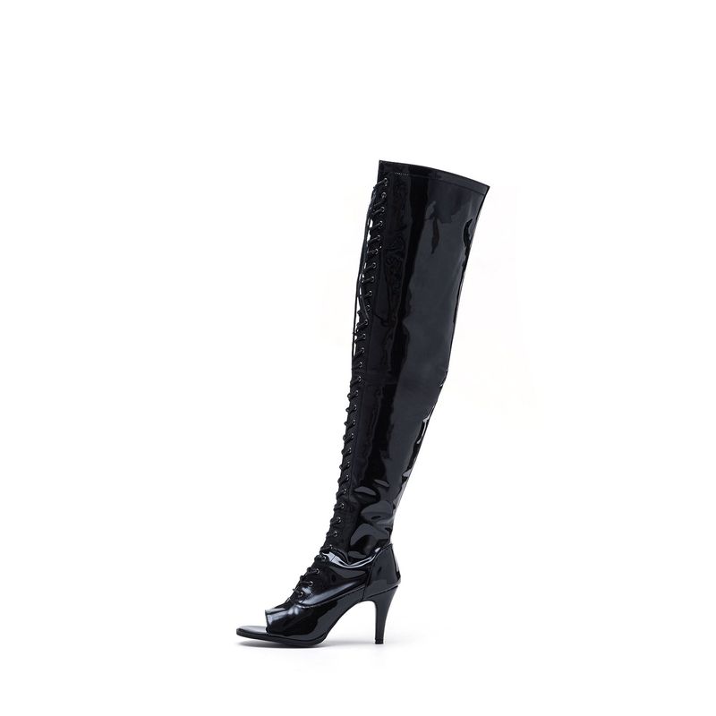 Hologram Thigh High Boots Heel(Black)